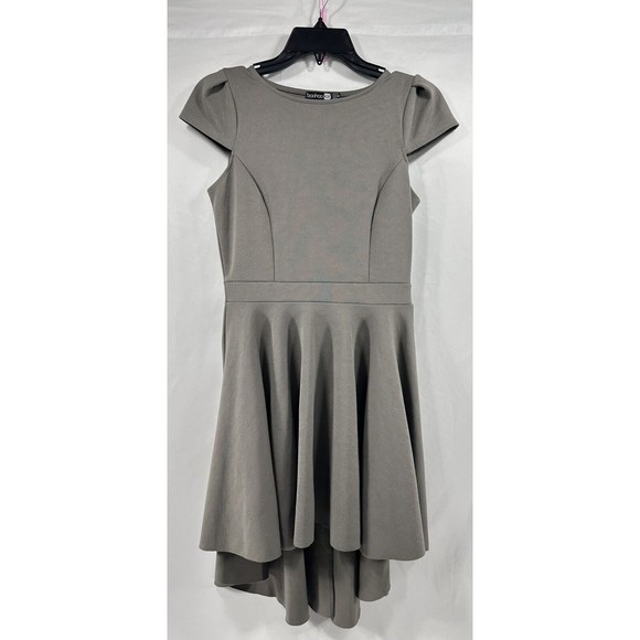 Boohoo Night Dress Women's Sz 8 Grey Cap Sleeves High Low Stretch‎ Fit & Flare - Picture 1 of 12